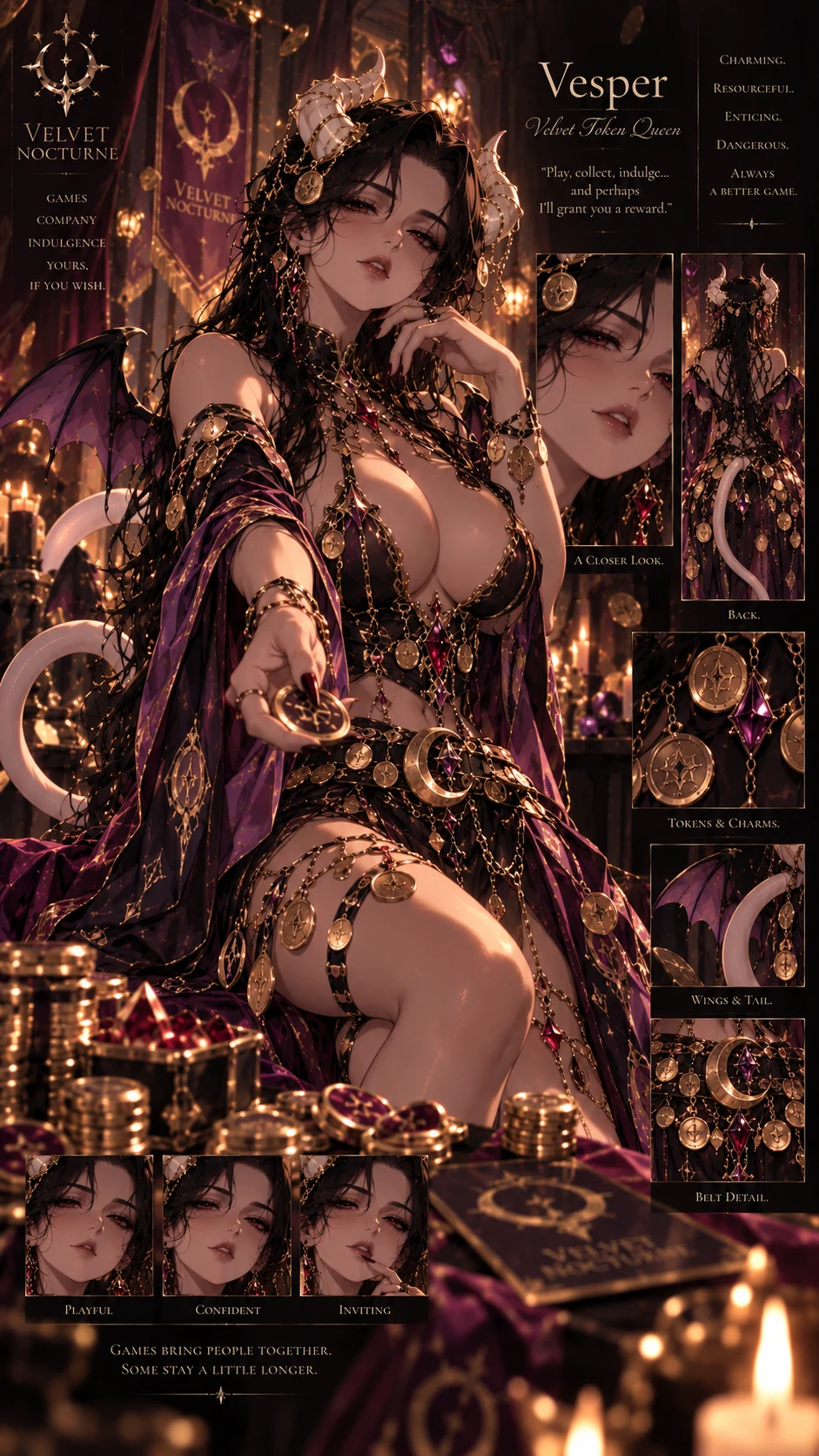 Vesper wearing Velvet Token Queen